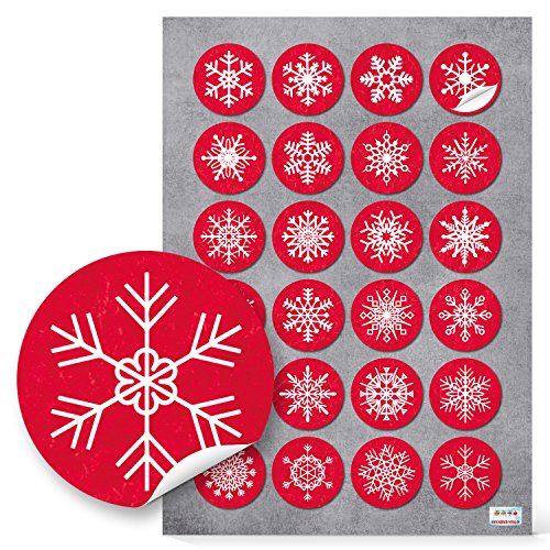 Logbuch-Verlag 24 ROT WEISS SCHNEEFLOCKEN Weihnachtsaufkleber Geschenkaufkleber Verpackung Weihnachten Deko Etikett Sticker rund 4 cm zum Zukleben Verpackung von Logbuch-Verlag
