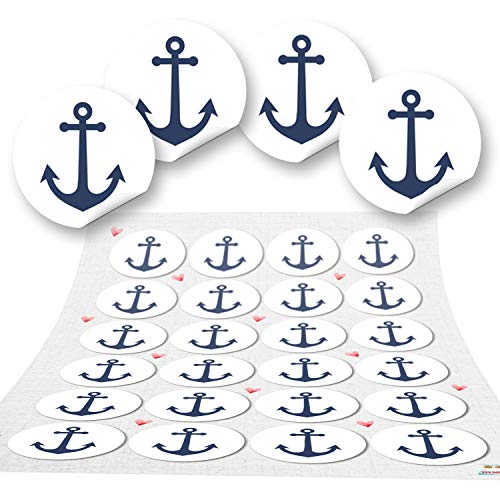 Logbuch-Verlag 24 kleine Anker Aufkleber blau weiß Symbol maritim Hochzeit Geburtstag Geschenkaufkleber rund 4 cm von Logbuch-Verlag