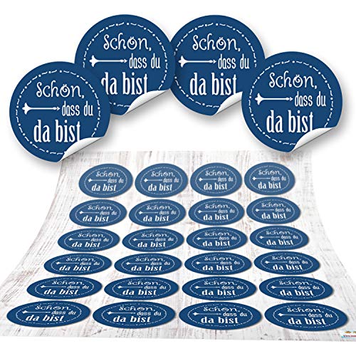 Logbuch-Verlag 24 SCHÖN DASS DU DA BIST Aufkleber Geschenk Gastgeschenk Gäste blau weiß Geburtstag Sticker Etikett selbstklebend Mitgebsel Kunde give-away maritim von Logbuch-Verlag