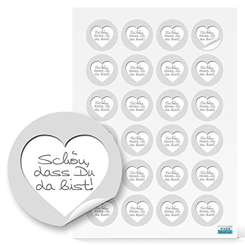 Logbuch-Verlag 24 SCHÖN DASS DU DA BIST Aufkleber weiß grau silber Deko Sticker Etiketten rund 4 cm Geschenkaufkleber Hochzeit rund 4 cm Herz Logbuch-Verlag 24 SCHÖN DASS DU DA BIST Aufkleber weiß grau silber Deko Sticker Etiketten rund 4 cm Geschenkaufkleber Hochzeit rund 4 cm Herz von Logbuch-Verlag