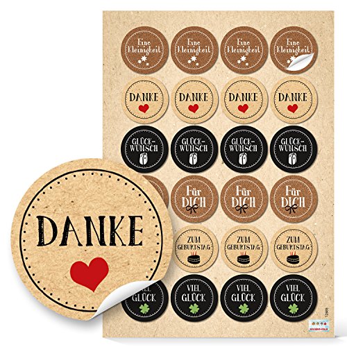 Logbuch-Verlag 24 Viel Glück Danke Weihnachten Sticker Geschenkaufkleber rund 4 cm von Logbuch-Verlag