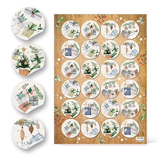 Logbuch-Verlag 24 Weihnachtsaufkleber Geschenke pastellfarben hygge natur - Weihnachten Sticker Aufkleber rund selbstklebend Ø 4 cm von Logbuch-Verlag