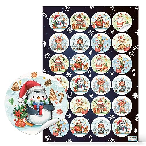 Logbuch-Verlag 24 Weihnachtsaufkleber für Kinder Tiere bunt Weihnachten Sticker Geschenke verzieren für Junge & Mädchen Ø 4 cm von Logbuch-Verlag