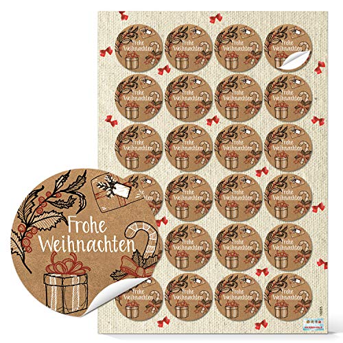 Logbuch-Verlag 24 Weihnachtsaufkleber rund vintage Kraftpapier Frohe Weihnachten Text Weihnachtssticker Geschenkaufkleber Verpackung Kunden von Logbuch-Verlag