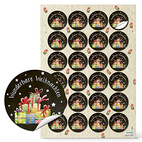 Logbuch-Verlag 24 Weihnachtssticker Aufkleber rund WUNDERBARE WEIHNACHTEN schwarz weiß rot bunt 4 cm selbstklebend Etiketten Geschenkverpackung Geschenke Verpackung von Logbuch-Verlag