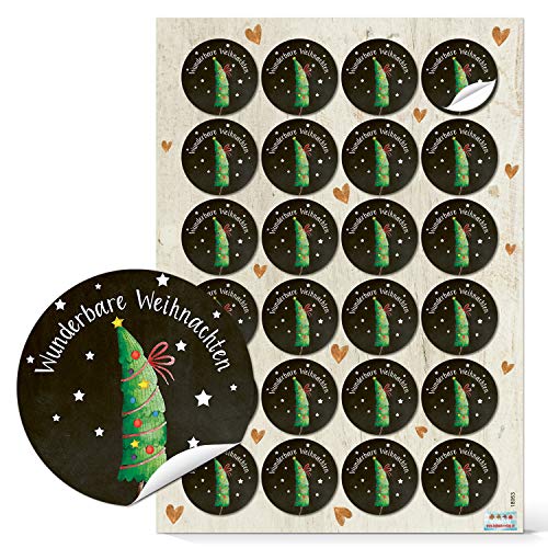 Logbuch-Verlag 24 Wunderbare Weihnachten Text Etiketten für Geschenke Baum rot grün schwarz rund 4 cm von Logbuch-Verlag