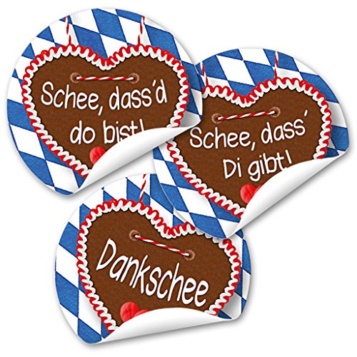 Logbuch-Verlag 24 bayerische Sprüche Aufkleber Bayern Schön dass Du da bist/es Dich gibt/DANKE Sticker 4 cm von Logbuch-Verlag