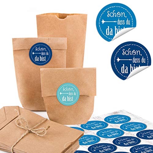 Logbuch-Verlag 24 kleine Kraftpapier Tüten 9 x 15 x 3,5 cm mit Aufkleber Schön, dass du da bist blau türkis - Geschenk Verpackung Mitgebseltüte maritim Logbuch-Verlag 24 kleine Kraftpapier Tüten 9 x 15 x 3,5 cm mit Aufkleber Schön, dass du da bist blau türkis - Geschenk Verpackung Mitgebseltüte maritim von Logbuch-Verlag