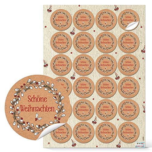 Logbuch-Verlag 24 kleine runde Weihnachtsetiketten zum Aufkleben auf Weihnachten Geschenke Sticker für die Weihnachtsverpackung Etiketten Verpackung Kraftpapier von Logbuch-Verlag