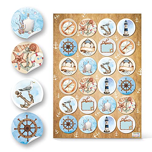 Logbuch-Verlag 24 Kinder Sticker Anker Leuchtturm Meer basteln Aufkleber Pirat Kompass maritim 4 cm von Logbuch-Verlag