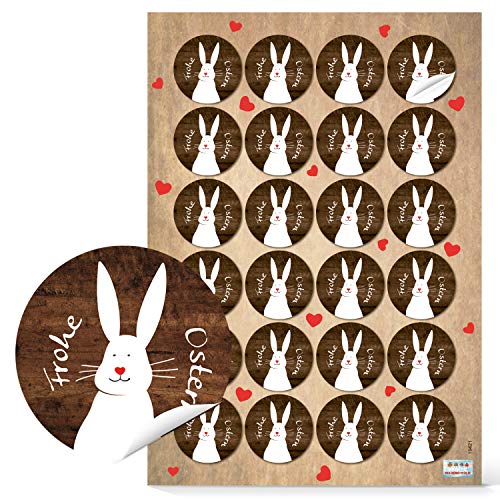 Logbuch-Verlag 24 runde Osteraufkleber FROHE OSTERN mit Osterhase braun weiß rot - Osterdeko Sticker selbstklebend von Logbuch-Verlag