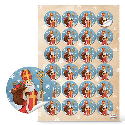 Logbuch-Verlag 24 selbstklebende Aufkleber NIKOLAUS rund 4 cm blau rot gold Nikolausaufkleber Geschenk Verpackung Weihnachtsmann für Kinder von Logbuch-Verlag