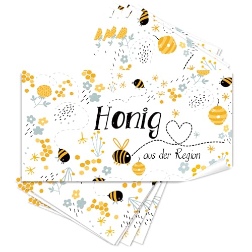 Logbuch-Verlag 25 Aufkleber Honig aus der Region Bienen Blumen 10 x 5 cm Honigaufkleber Etiketten für Honigglas von Logbuch-Verlag