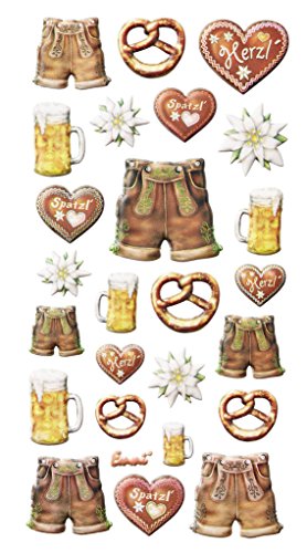 Logbuch-Verlag 25 Aufkleber bayerische Deko Soft-Sticker Bayern Party Oktoberfest Brezel Lederhose Bier Lebkuchenherz selbstklebend Tourismus von Logbuch-Verlag