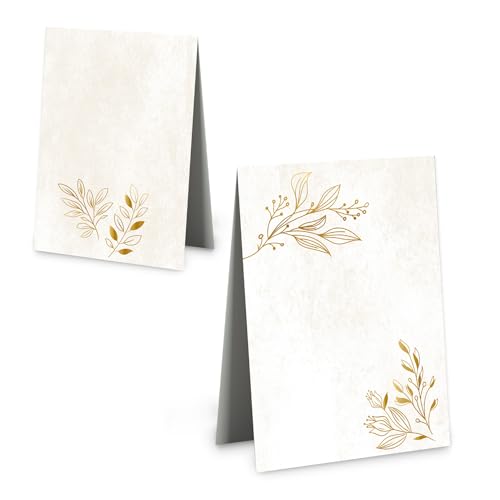 Logbuch-Verlag 25 Boho Tischkarten gold beige edle Platzkarten Namensschilder zum Beschriften Tischdeko Hochzeit mit Goldfolie 8,5 x 5,5 cm von Logbuch-Verlag