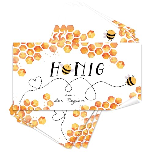 Logbuch-Verlag 25 Honig aus der Region Aufkleber Bienenwaben Bienen Sticker Imker Zubehör Honigglas Etiketten Imkereibedarf 10 x 5 cm von Logbuch-Verlag