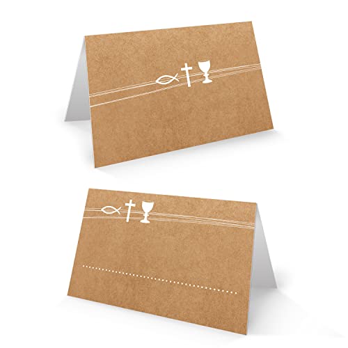 Logbuch-Verlag 25 Tischkarten in Kraftpapier Optik - Sitzordnung christliche Motive Kelch Kreuz Fisch - Kommunion Firmung Deko Logbuch-Verlag 25 Tischkarten in Kraftpapier Optik - Sitzordnung christliche Motive Kelch Kreuz Fisch - Kommunion Firmung Deko von Logbuch-Verlag