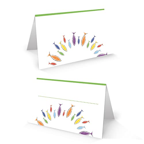 Logbuch-Verlag 25 bunte Tischkarten mit Fische Motiv für Kinder - Tischdeko Kommunion Konfirmation Kindergeburtstag von Logbuch-Verlag