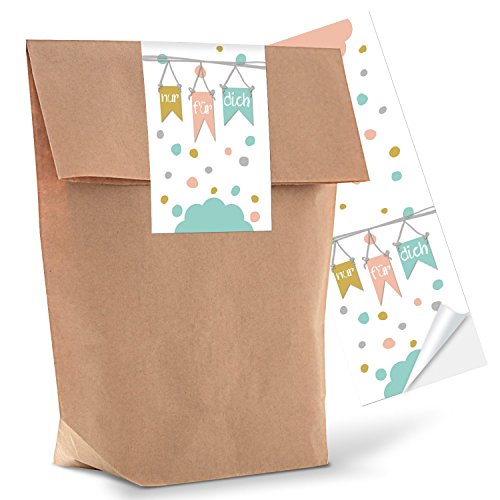 Logbuch-Verlag 25 kleine braune Geschenktüte Papiertüte Aufkleber Sticker NUR FÜR DICH shabby Verpackung Kindertüte Geburtstagstüte Fest Feier Hochzeit 14 x 22 x 5,6 cm von Logbuch-Verlag