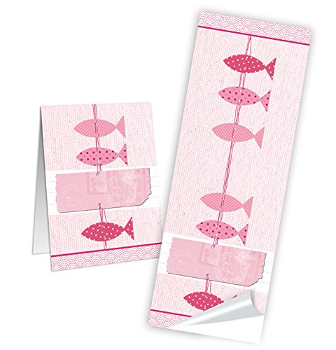 Logbuch-Verlag 25 rosa Aufkleber Fische lange Banderole Klebeband 5 x 14,8 cm Kommunion Geschenkaufkleber Namensaufkleber von Logbuch-Verlag