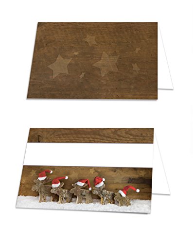 Logbuch-Verlag 25 weihnachtliche Tischkarten braun rot weiß mit Rentieren - kleine Namensschilder Sitzplatzkarten für Weihnachtsfeier Tischdeko Weihnachten von Logbuch-Verlag