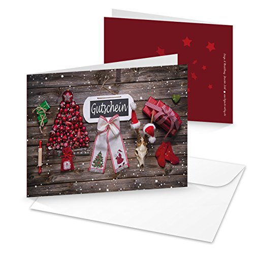 Logbuch-Verlag 3 Weihnachtsgutschein Karten DIN A6 Klappkarten MIT KUVERT Geschenkgutschein Weihnachten Gutschein leer zum Beschriften rot braun von Logbuch-Verlag