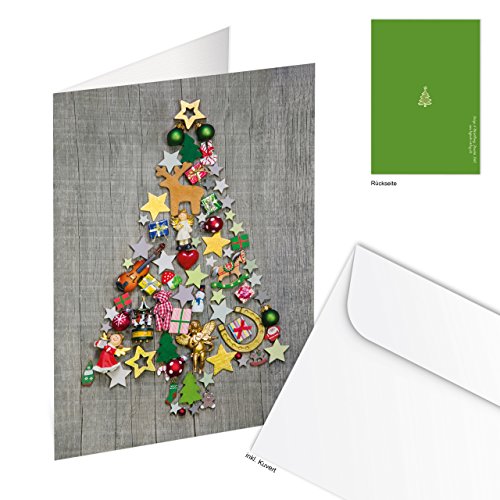 Logbuch-Verlag 3 Weihnachtskarten mit Weihnachtsbaum Motiv grün grau bunt - Klappkarten Grußkarten leer zu Weihnachten - DIN A6 MIT KUVERT von Logbuch-Verlag