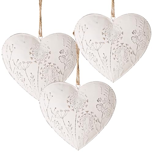 Logbuch-Verlag 3 weiße Herzen zum Aufhängen aus Metall Pusteblume Geschenk Herzanhänger Liebe Deko 10 x 10 cm von Logbuch-Verlag