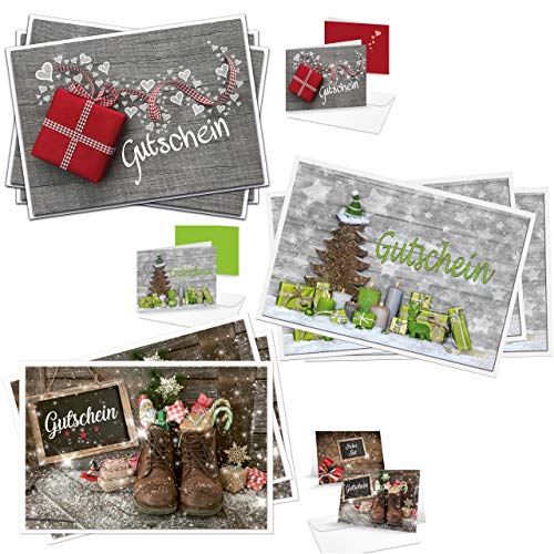 Logbuch-Verlag 3 x 3 Gutscheine SET Weihnachten 3 Weihnachtsmotive Gutscheinkarten MIT KUVERTS DIN A6 Klappkarten blanko leer beschreibbar Geschenkgutscheine von Logbuch-Verlag