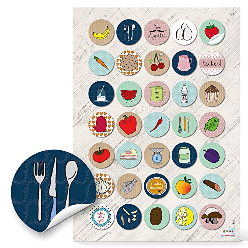 Logbuch-Verlag 35 Aufkleber Sticker Küche Essen Küche Etiketten 3 cm Kochen Verzieren von leeren eigenen Rezeptbüchern Kochbuch von Logbuch-Verlag