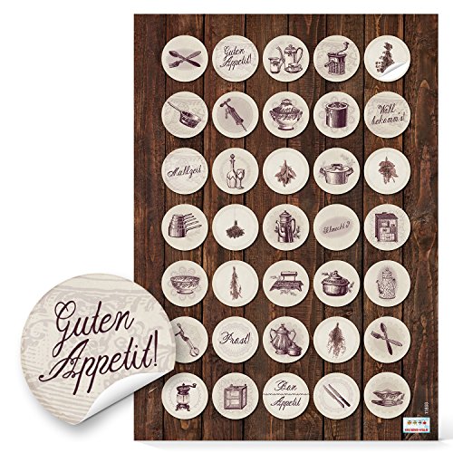 Logbuch-Verlag 35 Aufkleber klein rund beige vintage Sticker Etiketten 3 cm ESSEN UND KOCHEN Küchenaufkleber Küchenutensilien Geschirr eigenes Kochbuch von Logbuch-Verlag