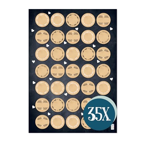 Runde Blanko-Aufkleber, 35er Set: Sticker in Kraftpapier-Optik für Verpackung & Geschenke, Klebeetiketten Hochzeit, Zum Beschriften & Selbst Gestalten, Geschenkaufkleber Rund, Natur, Klein, Ø 3,2 cm von Logbuch-Verlag