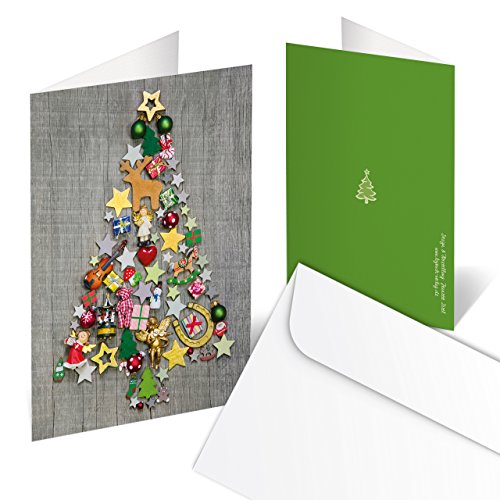 Logbuch-Verlag 4 Weihnachtkarten mit Kuvert BAUM Weihnachtsbaum GRAU BUNT Fotokarte Weihnachten Klappkarte mit Briefumschlag Holz-Optik von Logbuch-Verlag