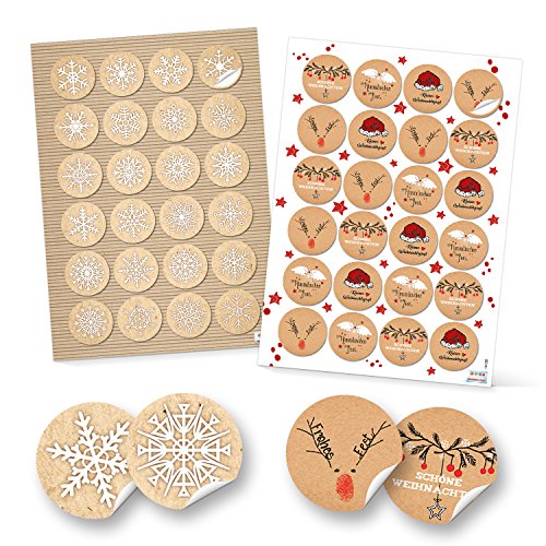 Logbuch-Verlag 4 x 24 Weihnachtsaufkleber beige weiß rot - Frohe Weihnachten + Schneeflocken Aufkleber Ø 4 cm Geschenkaufkleber weihnachtlich von Logbuch-Verlag