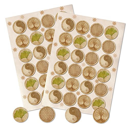 Logbuch-Verlag 48 Aufkleber Lebensbaum Baum Ginkgo Blume des Lebens Ying Yang 4 cm rund Geburtstag Sticker von Logbuch-Verlag