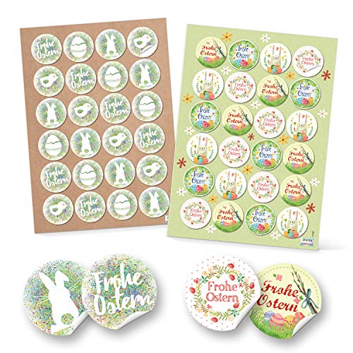 Logbuch-Verlag 2 x 24 Ostern Sticker grün weiß Osteraufkleber Set Osterhase Eier bunte Ostermotive selbstklebend Ø 4 cm von Logbuch-Verlag