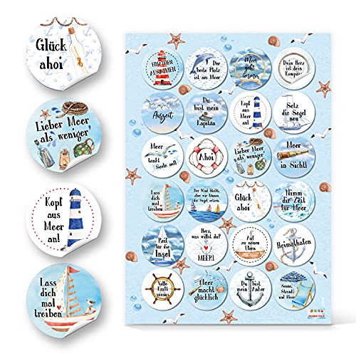 Logbuch-Verlag 48 liebevolle Sprüche Sticker blau Liebe Freundschaft positiv Geburtstag Segelboot Meer blau weiß rund 4 cm von Logbuch-Verlag