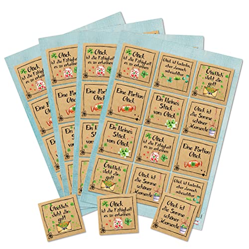 Logbuch-Verlag 48 Geschenkaufkleber GLÜCK braun grün mit Kleeblättern - Motivationsaufkleber Sprücheaufkleber 6 x 6 cm von Logbuch-Verlag