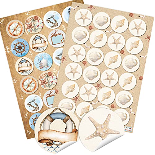 Logbuch-Verlag 48 Kinderaufkleber Muscheln Sticker Aufkleber maritime Deko Meer Anker nautisch SET 4 cm rund von Logbuch-Verlag