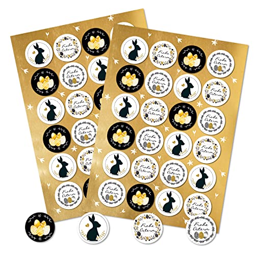 Logbuch-Verlag 48 Oster Sticker schwarz weiß gold - Frohe Ostern Deko Ostersticker selbstklebend rund Ø 4 cm von Logbuch-Verlag