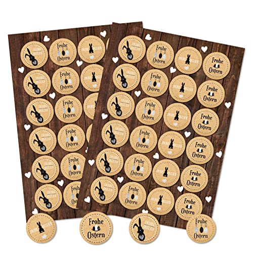 Aufkleber Set Ostern: 48 Runde Ostersticker, Hochwertiger Druck, Weiß/Schwarz/Natur mit Osterhasen & Frohe Ostern Schriftzug, Selbstklebend, Für Geschenke, Tüten & Karten, Made in Germany, ⌀ 4 cm von Logbuch-Verlag