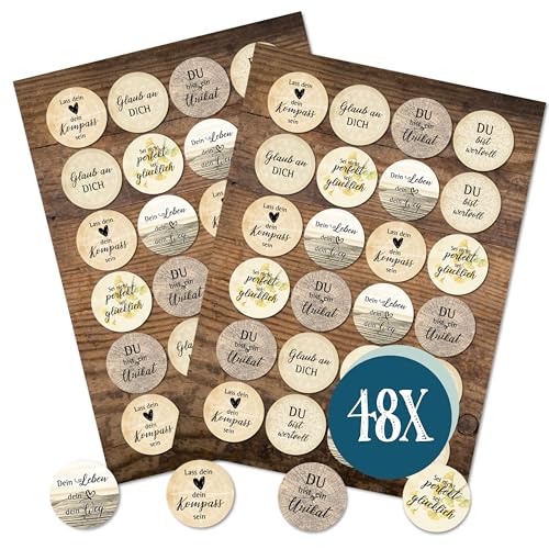 Spruchaufkleber, 48 Stück: Motivationssticker, Sticker mit Sprüchen, Aufkleber Sprüche Motivation, Geschenk, Zum Aufkleben, Erwachsene & Kinder, Spruch Affirmationen & Positive Gedanken, Klein, ⌀ 4 cm Spruchaufkleber, 48 Stück: Motivationssticker, Sticker mit Sprüchen, Aufkleber Sprüche Motivation, Geschenk, Zum Aufkleben, Erwachsene & Kinder, Spruch Affirmationen & Positive Gedanken, Klein, ⌀ 4 cm von Logbuch-Verlag