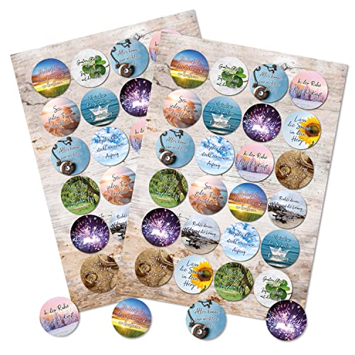 Logbuch-Verlag 48 Sprüche Aufkleber Geburtstag Weihnachten Freunde Motivation Achtsamkeit positiv runde 4 cm Sticker von Logbuch-Verlag