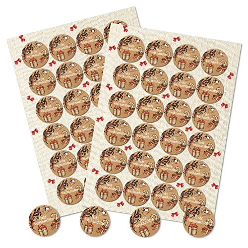 Logbuch-Verlag 48 Frohe Weihnachten Aufkleber rund 4 cm Weihnachtssticker braun rot natur Weihnachtsaufkleber für Geschenke von Logbuch-Verlag