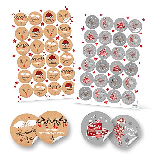 Logbuch-Verlag 48 weihnachtliche Geschenkaufkleber für Kunden Geschenke Weihnachten verpacken 4 cm rot schwarz-weiß grau weiß von Logbuch-Verlag