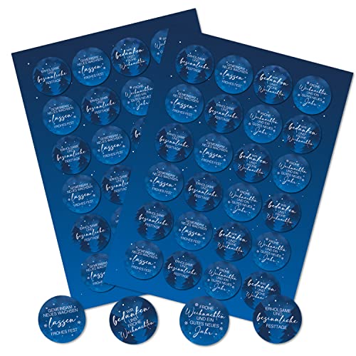 Logbuch-Verlag 48 Weihnachtssticker blau weiß Frohe Weihnachten gutes neues Jahr Aufkleber für Geschenke Verpackungen für Karten Ø 4 cm von Logbuch-Verlag