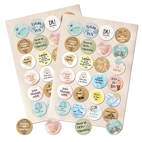 Spruchaufkleber, 48 Stück: Motivationssticker, Sticker mit Sprüchen, Aufkleber Sprüche Motivation, Klein, Geschenk, Zum Aufkleben, Erwachsene & Kinder, Spruch Positive Gedanken & Achtsamkeit, ⌀ 4 cm von Logbuch-Verlag