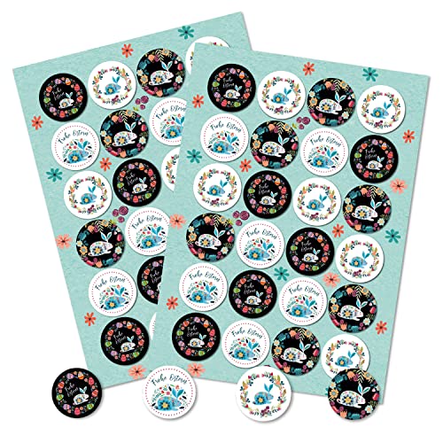 Logbuch-Verlag 48 florale Osteraufkleber schwarz bunt - Osterhasen & Blumen Aufkleber zu Ostern Folklore-Stil Geschenkaufkleber von Logbuch-Verlag