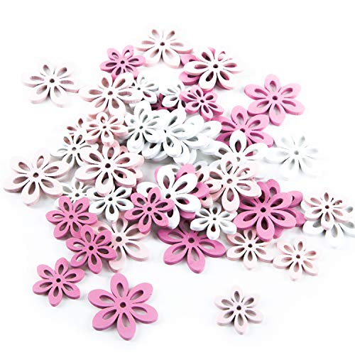 Logbuch-Verlag 48 kleine Streublumen Holz rosa pink weiß Holzblumen zum Streuen Tischdeko Taufe Hochzeit Geburtstag Mädchen 2,5-3,5 cm von Logbuch-Verlag