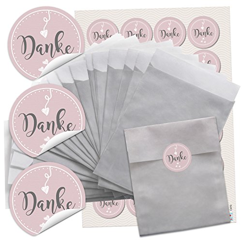 Logbuch-Verlag 48 mini Geschenktüten silber Papiertüten zum Befüllen mit Schön dass du da bist Sticker rosa Give-Away Tüte 9,5 x 14 cm von Logbuch-Verlag